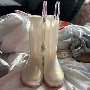 Western Chief Light Up Cream and Pink Glitter Rain Boots